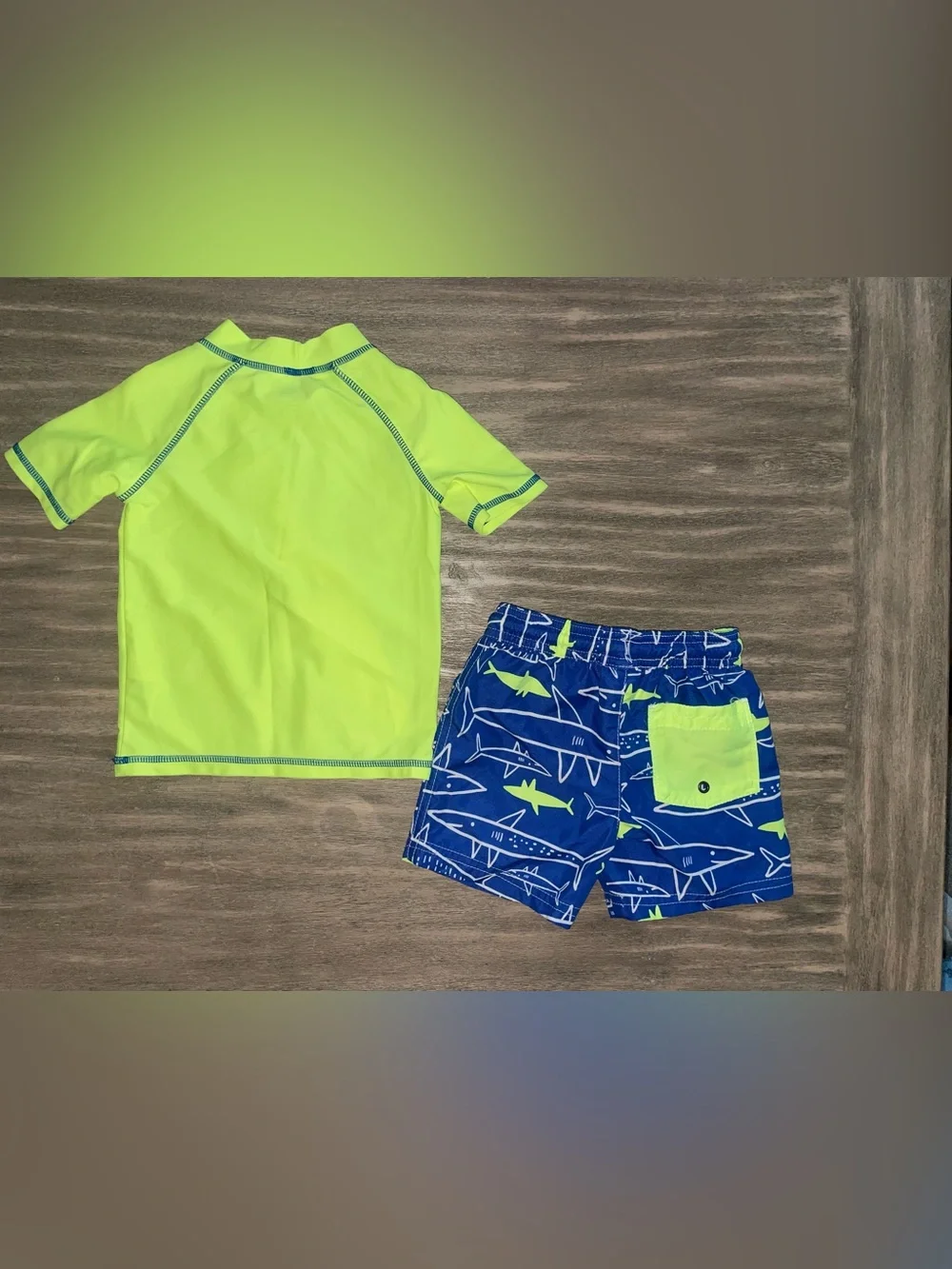 Carter's Neon Green & Blue Shark Kids Rashguard Swim Set